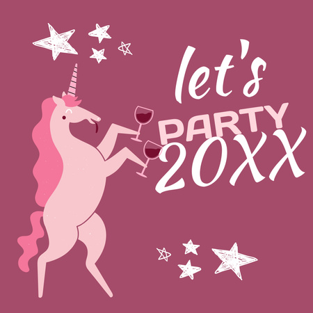 Ontwerpsjabloon van Instagram van New Year Party Announcement with Unicorn