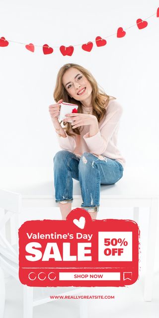 Valentine's Day Sale with Cute Blonde Graphic Design Template