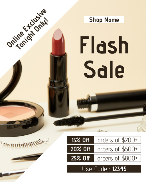 Promo Code Offer and Flash Sale of Lipsticks Instagram Post Vertical Modelo de Design