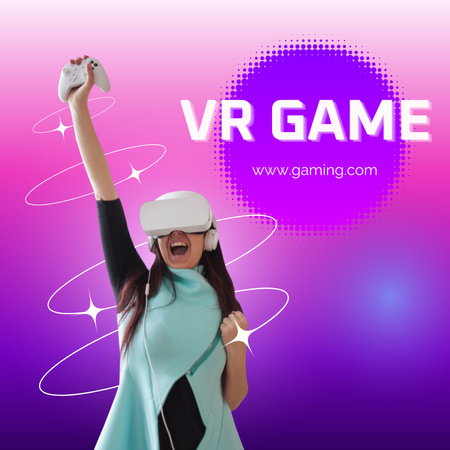 VR Game Ad with Young Woman in Glasses Instagram Design Template