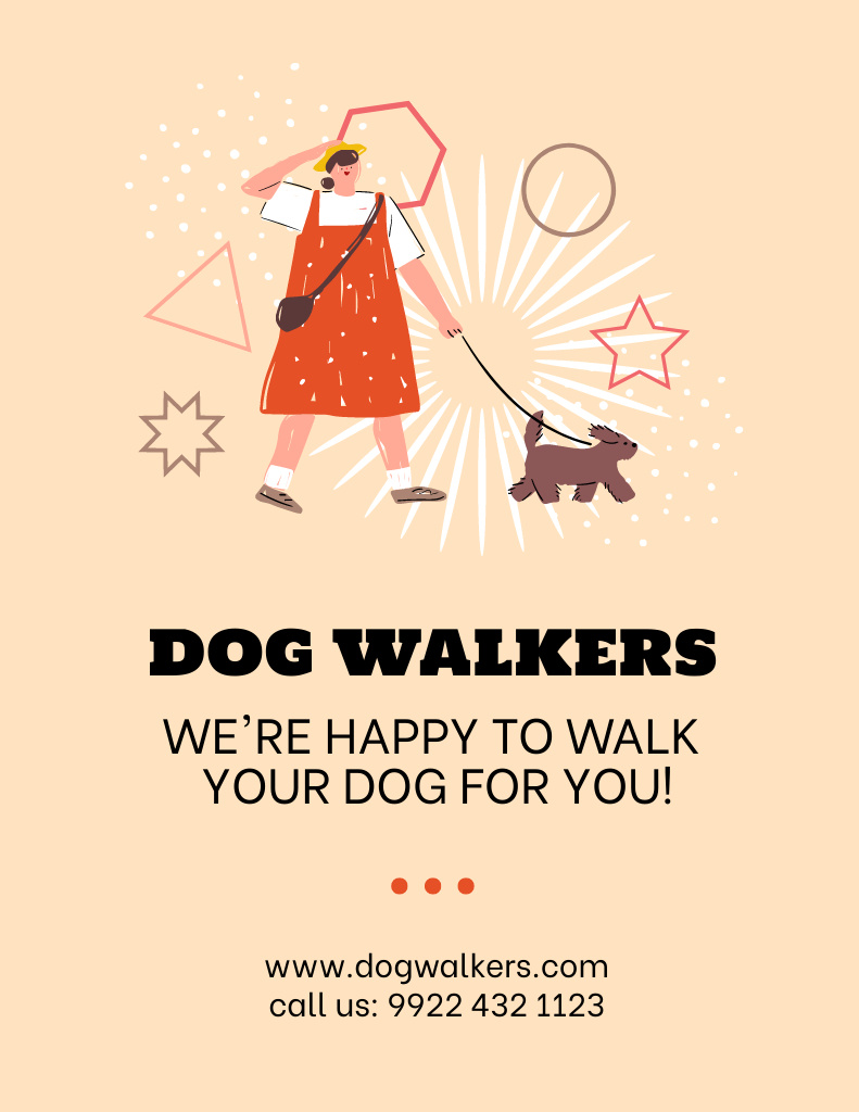 Platilla de diseño Dog Walking Service Ad with Illustration of Girl Poster 8.5x11in