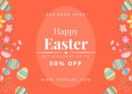 Plantilla de diseño de Anuncio de venta de vacaciones de Pascua con huevos de Pascua brillantes Card 