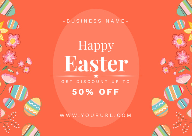 Easter Holiday Sale Announcement with Bright Easter Eggs Card tervezősablon