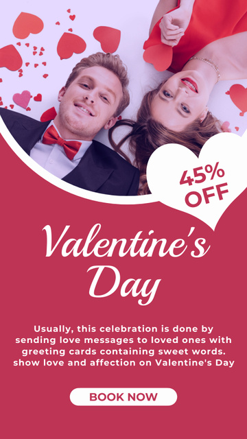 Valentine's Day Sale Announcement with Man and Woman in Love Instagram Story Modelo de Design