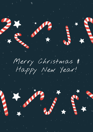 Felicidades de Natal e Ano Novo com padrão de bastão de doces Postcard A5 Vertical Modelo de Design