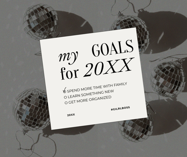 Goals for New Year with Cute Mirror Balls Facebook – шаблон для дизайну