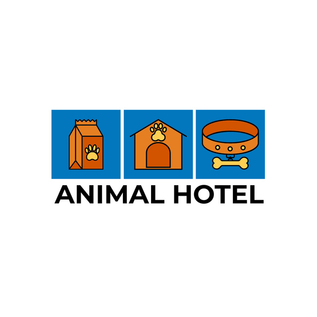 Animal Hotel Emblem with Pet Care Essentials Animated Logo Design Template