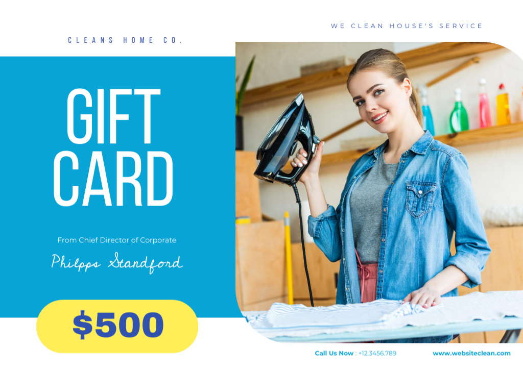 Professional Cleaning Service Offer With Iron And Equipment Postcard 5x7in – шаблон для дизайну
