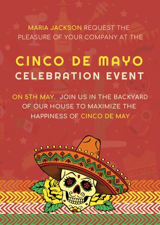 Cinco de Mayo Celebration Announcement with Skull in Sombrero Invitation – шаблон для дизайна