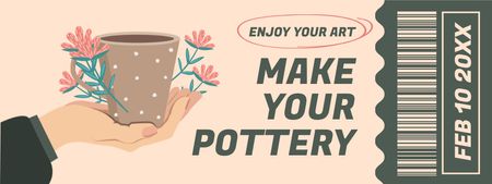 Pottery Training Announcement With Pot And Flowers Ticket Design Template