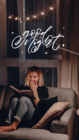 Designvorlage Good Night Wishing With Girl in Cozy Atmosphere für Instagram Video Story