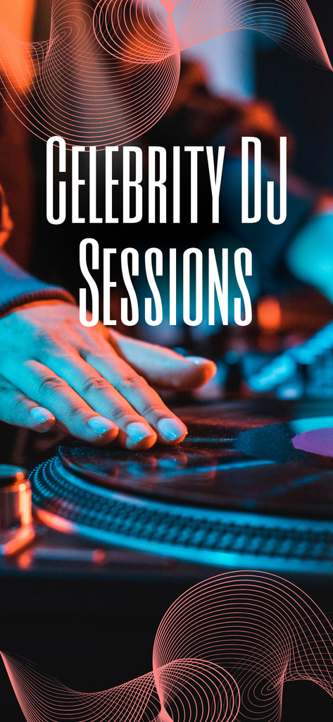 Ontwerpsjabloon van Snapchat Geofilter van Celebrity DJ Sessions Announcement With Hand on Vinyl PLayer