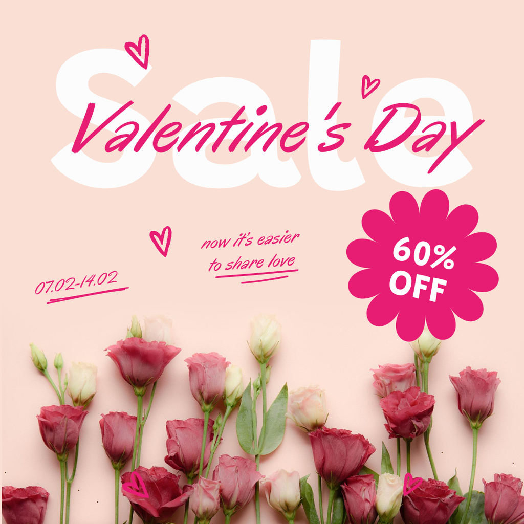 Valentine's Day Holiday Sale with Fresh Flowers Instagram Πρότυπο σχεδίασης