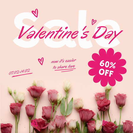 Ontwerpsjabloon van Instagram van Valentijnsdag vakantie-uitverkoop met verse bloemen