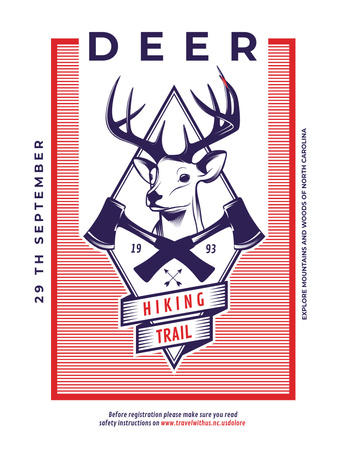 Hiking Trail Ad Deer Icon in Red Flyer 8.5x11in Design Template