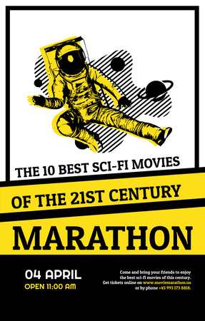 Space Movies Marathon with Astronaut in Space Invitation 4.6x7.2in Design Template