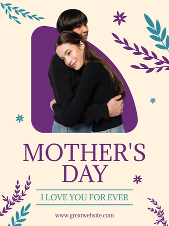 Mother's Day Greeting with Hugging Mother and Daughter Poster US Design Template