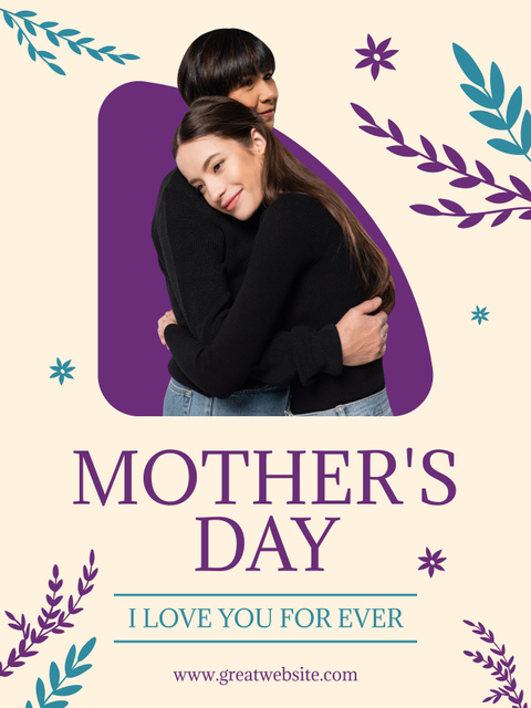 Mother's Day Greeting with Hugging Mother and Daughter Poster US Tasarım Şablonu