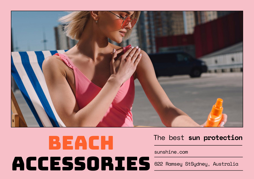 Beach Accessories Ad With Sun Protection Cream Poster B2 Horizontal Design Template