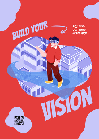 Ontwerpsjabloon van Postcard A6 Vertical van Illustration of Man in Virtual Reality Glasses of Red