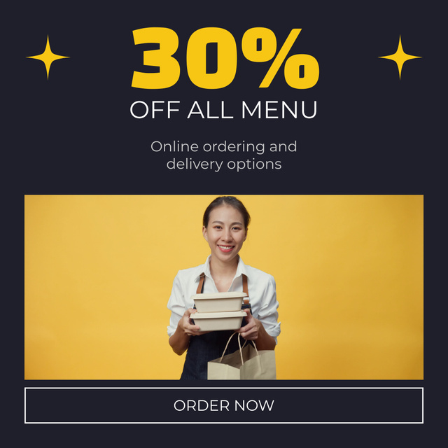 Big Discount On Takeaway Meals With Delivery Options Animated Post Πρότυπο σχεδίασης