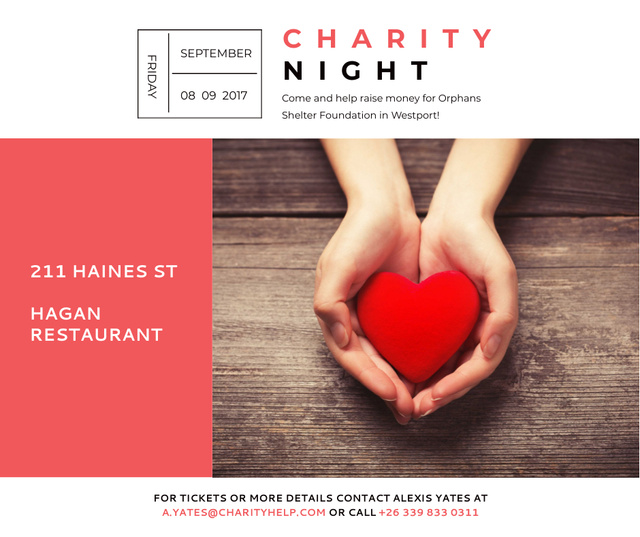 Charity event Hands holding Heart in Red Facebookデザインテンプレート