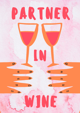 Sulu Boya Resimli Şarap Ortağı Poster A3 Tasarım Şablonu
