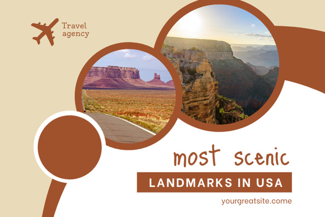 Travel Agency With USA Scenic Landmarks Photos Postcard 4x6in Šablona návrhu