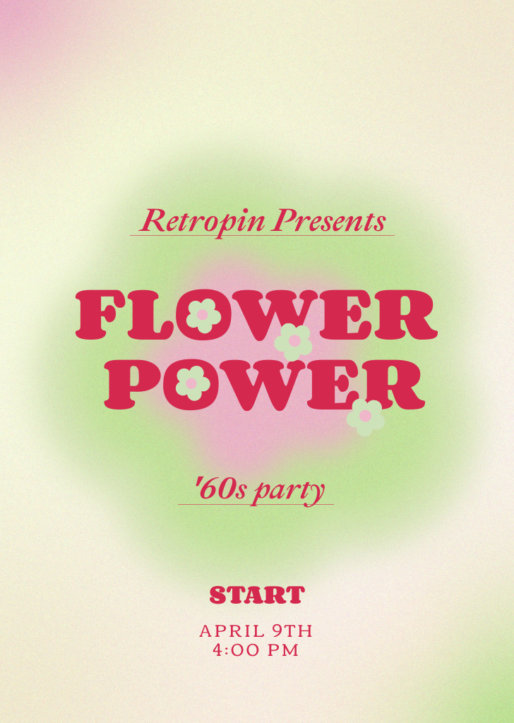 60s Floral Party Announcement Flyer A6 Πρότυπο σχεδίασης