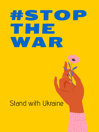 Modèle de visuel Arrêtez la guerre en Ukraine avec une fleur à la main - Poster US