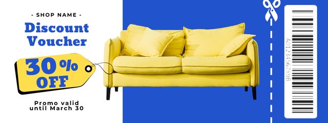 Furniture Discount Voucher Blue and Yellow Coupon Modelo de Design