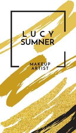 Makeup Artist Services Ad With Golden Paint Business Card US Vertical Design Template