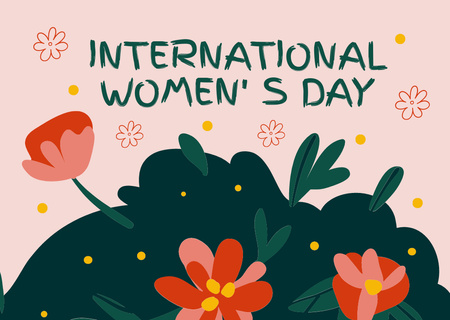 International Women's Day Greeting with Beautiful Red Flowers Postcard – шаблон для дизайну