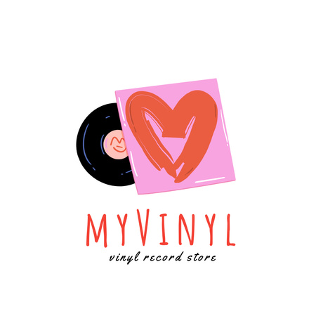 Emblem with Vinyl and Heart Logo 1080x1080px – шаблон для дизайну