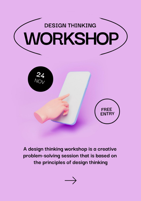 Design Thinking Workshop with 3D Illustration Flyer A7 Modelo de Design
