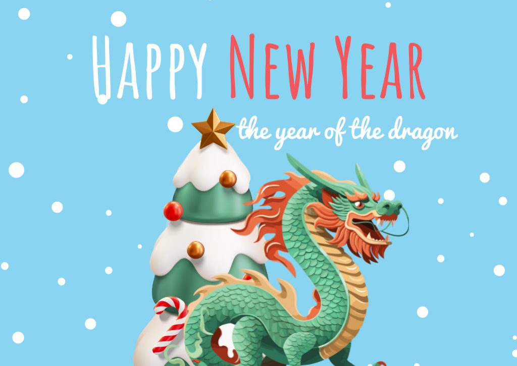 New Year Holiday Greeting with Dragon Card Tasarım Şablonu