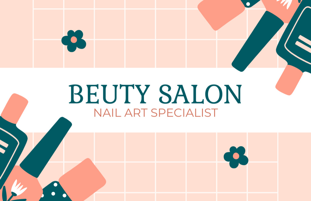 Platilla de diseño Cute Illustration of Nail Polish Bottles in Beauty Salon Business Card 85x55mm