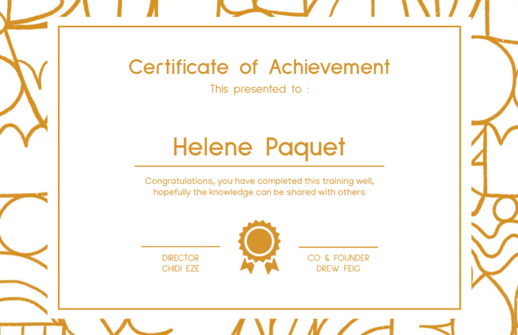 Award of Achievement with Ornament on Yellow Certificate 5.5x8.5in Modelo de Design