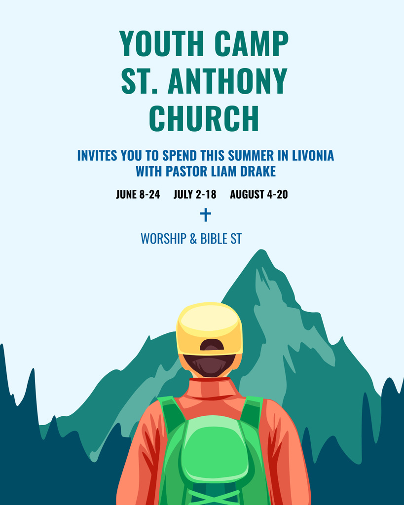 Announcement Youth Religion Camp with Boy in Mountains Poster 16x20in Design Template