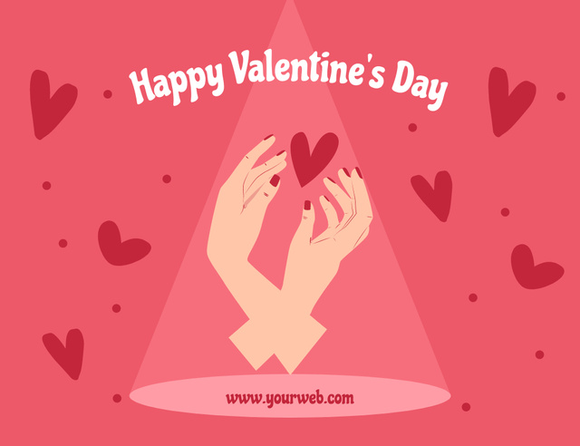 Template di design Valentine's Day Wish with Hands Holding Heart in Pink Thank You Card 5.5x4in Horizontal