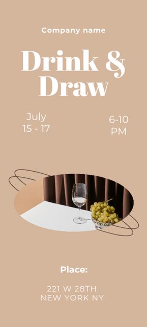 Drink and Draw Party Ad on Beige Invitation 9.5x21cm Design Template