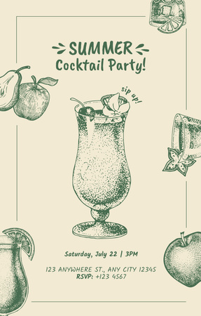 Summer Cocktail Party with Sketch Illustration of the Drinks Invitation 4.6x7.2in Design Template
