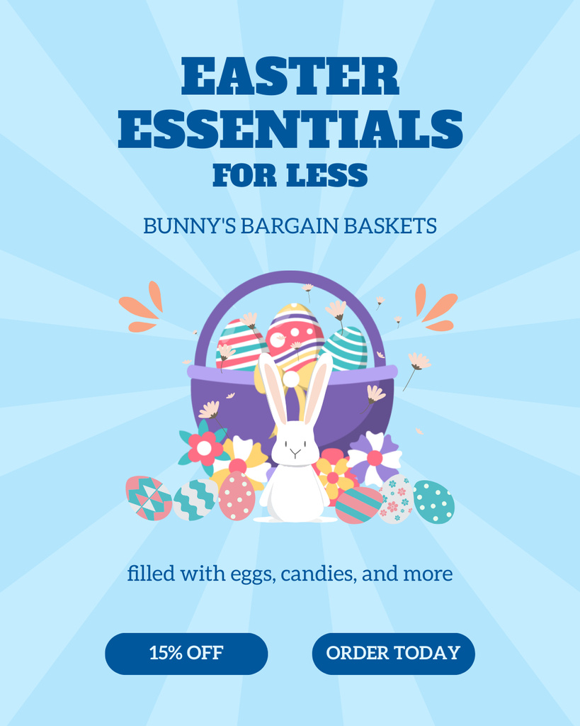 Easter Essentials Promo with Basket Full of Eggs Instagram Post Vertical Design Template