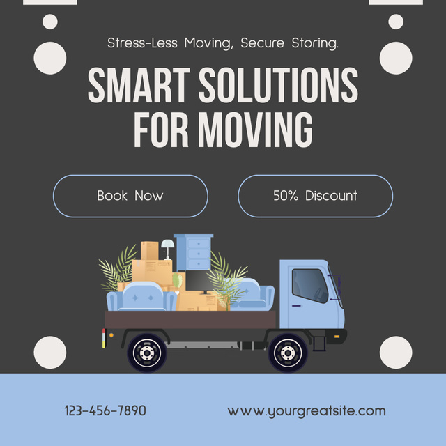 Ad of Smart Solutions for Moving with Delivery Truck Instagram AD Design Template