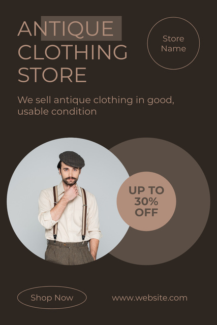 Ontwerpsjabloon van Pinterest van Antique Clothing Store With Reduced Prices