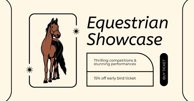 Ontwerpsjabloon van Facebook AD van Discount on Early Booking Tickets for Unforgettable Horse Show