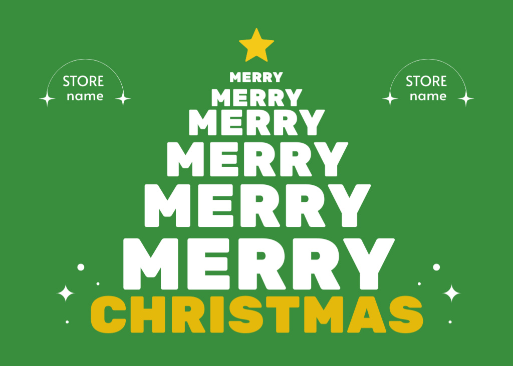 Lovely Christmas Greeting Words Shaped in Tree Postcard 5x7in Šablona návrhu
