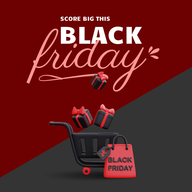 Black Friday Sale with Gifts in Shopping Cart Animated Post Design Template