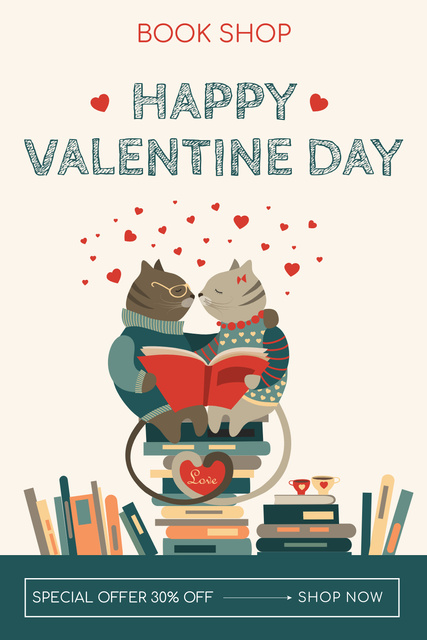 Designvorlage Special Valentine's Day Discount at Book Store für Pinterest
