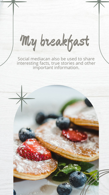 Designvorlage My Breakfast Promo With Pancakes And Berries für Instagram Story